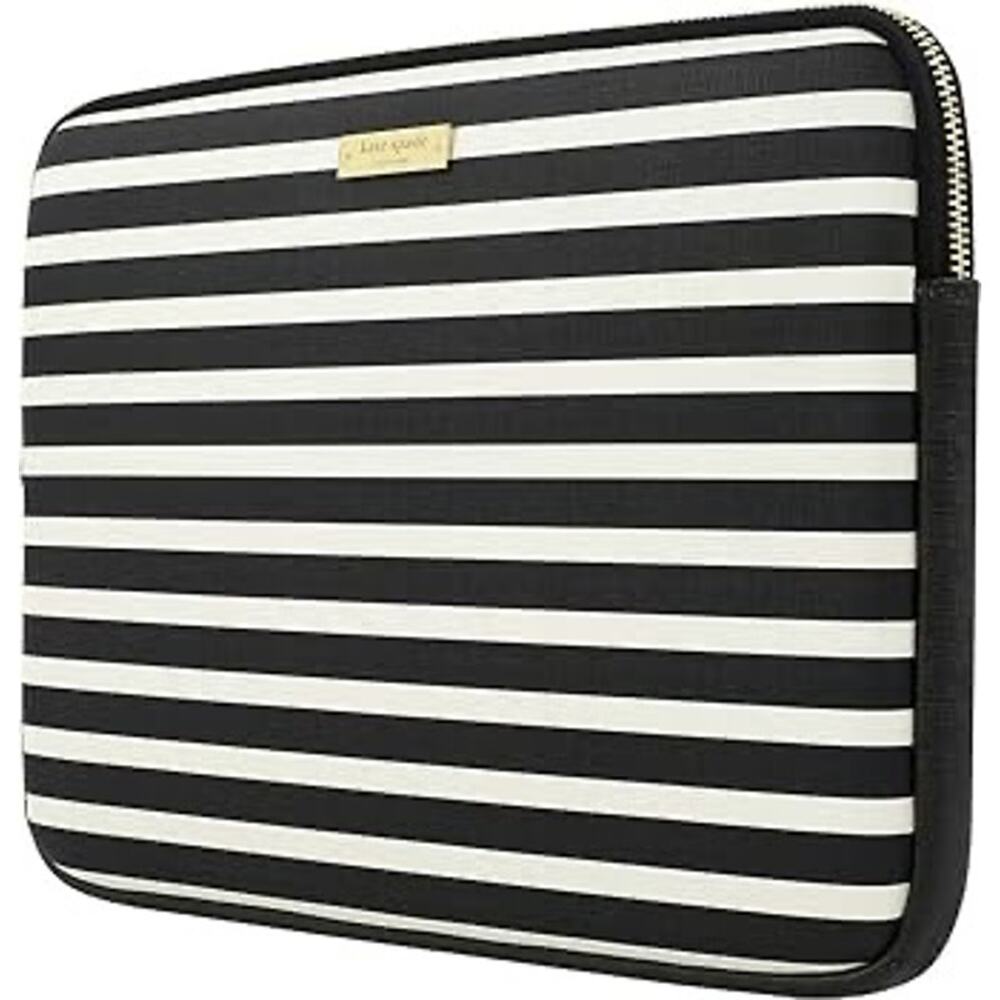 KATE SPADE New York Black & White Stripe Padded iPad MacBook Tablet Zip Case‎
